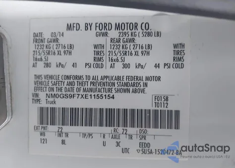 2014 Ford Transit Connect Xlt from USA, damaged, VIN NM0GS9F7XE1155154